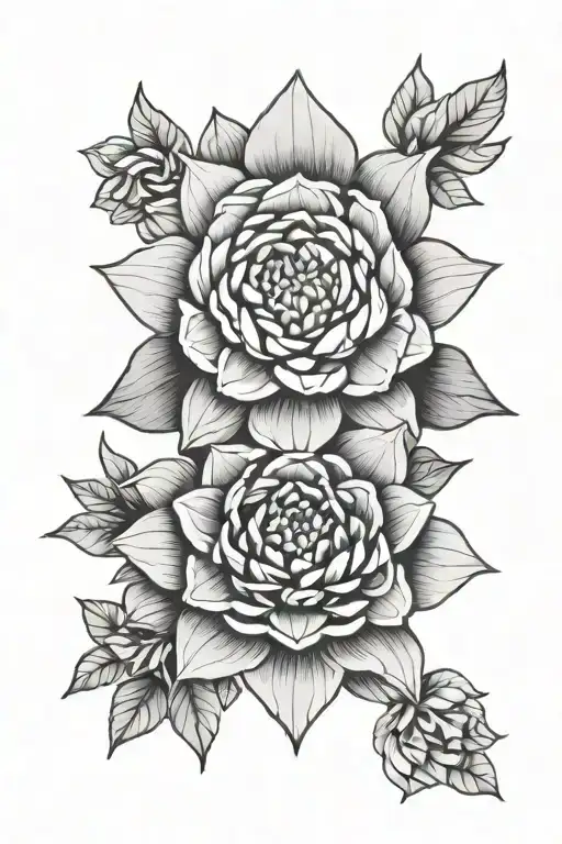 geometric mandala on the top peony flower in the middle  tattoo design idea