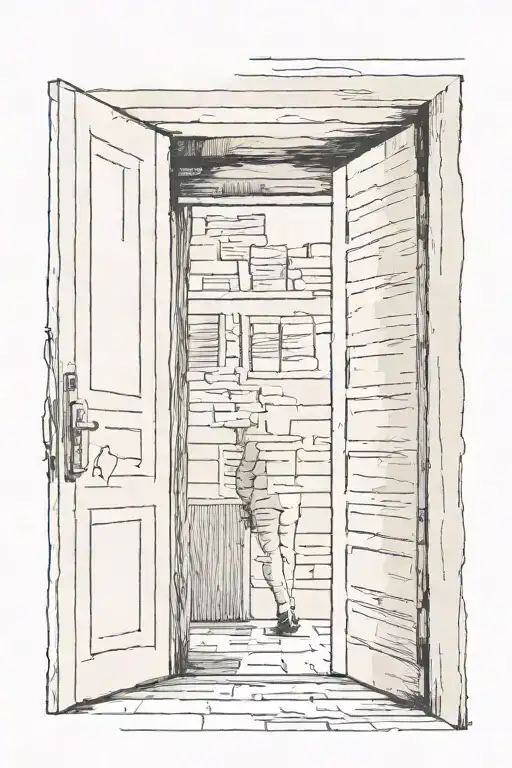 open door with person walking through it  tattoo design idea