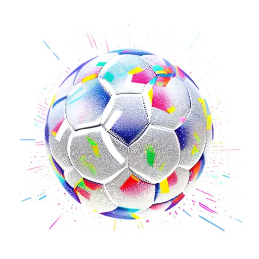 A new-school tattoo of a soccer ball with a colorful explosion of confetti and fireworks, representing the client's passion for futbol. tattoo design idea