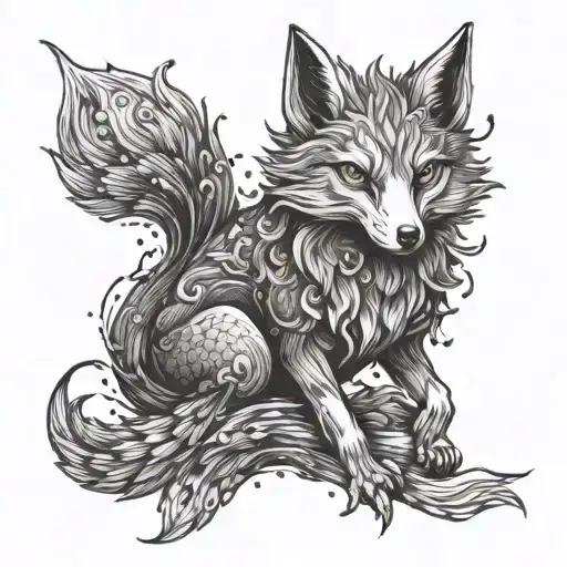Kitsune with nine tails fox tattoo design idea