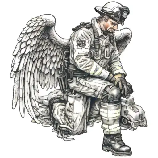paramedic angel knight kneeling tattoo design idea