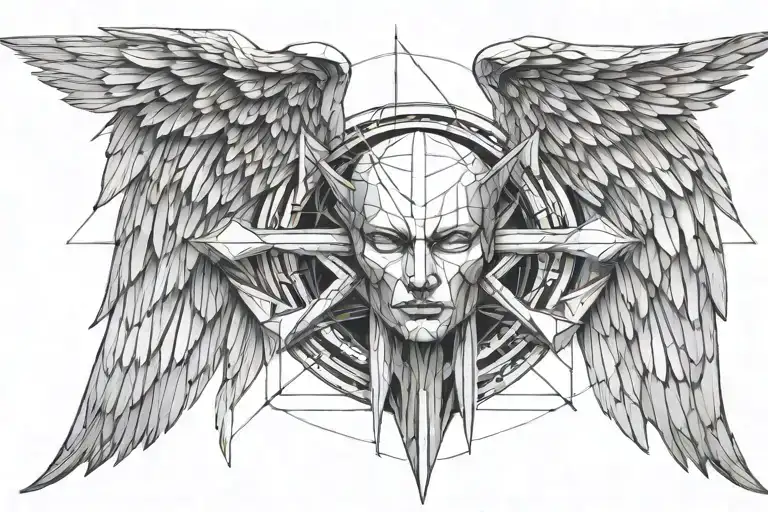 angel who cuts off the devil's head tattoo design idea