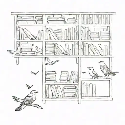 A bookshelf filled with history books and birds flying out of it tattoo design idea