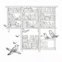 A bookshelf filled with history books and birds flying out of it tattoo design idea