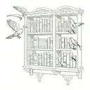 A bookshelf filled with history books and birds flying out of it tattoo design idea