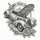 Combine a classic racing car with a compass rose, symbolizing the student's adventurous spirit and love for exploration tattoo design idea