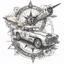Combine a classic racing car with a compass rose, symbolizing the student's adventurous spirit and love for exploration tattoo design idea