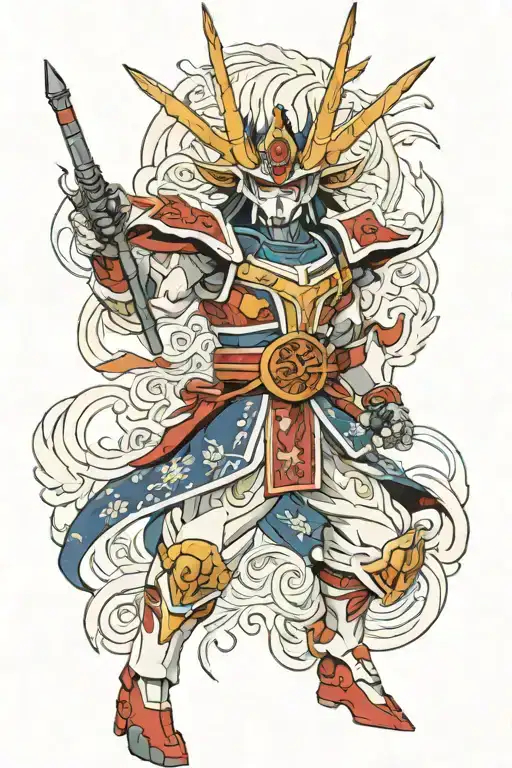 god gundam covered in Amaterasu tattoo design idea