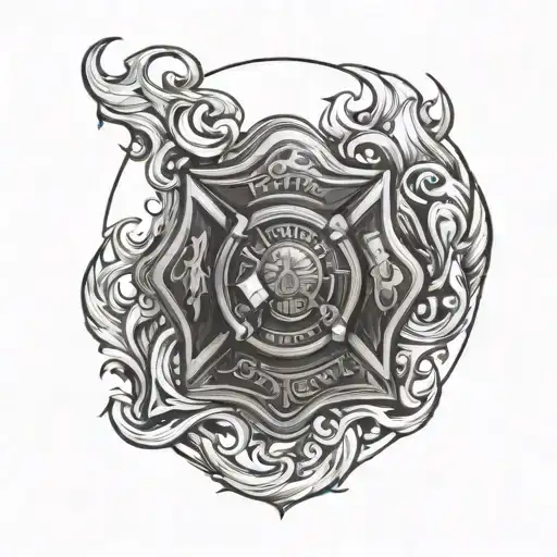 A london firefighter emblem intertwined with flames and water tattoo design idea