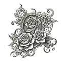 song lyrics written vertically interrwined black grey tattoo depicting tattoo design idea