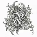 song lyrics written vertically interrwined black grey tattoo depicting tattoo design idea