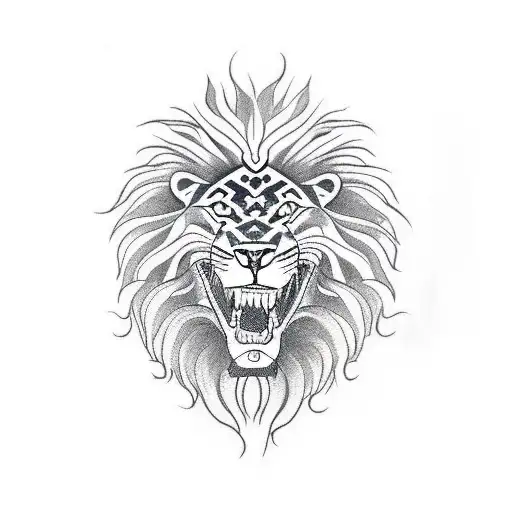 A lion who wants to roar but can't because his mouth is wrapped with a snake. tattoo design idea