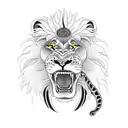 A lion who wants to roar but can't because his mouth is wrapped with a snake. tattoo design idea