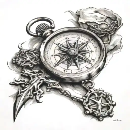 compass and cross tattoo design idea