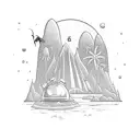 alien ufo beach scene tattoo design idea