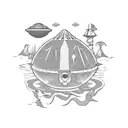 alien ufo beach scene tattoo design idea