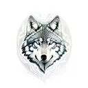 Native wolve with moon  tattoo design idea