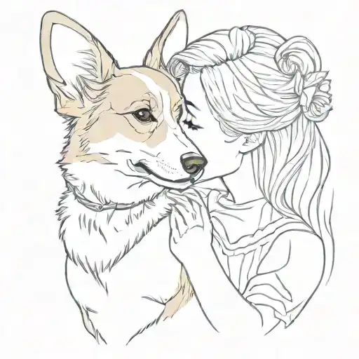 woman kissing corgi tattoo design idea