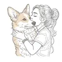 woman kissing corgi tattoo design idea