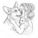 woman kissing corgi tattoo design idea