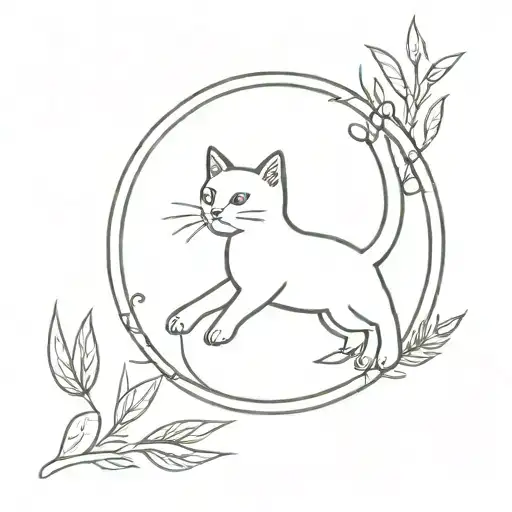 cat with a bird flying with an olive branch representing tattoo design idea