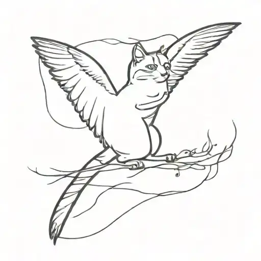 a cat look a bird flying away tattoo design idea