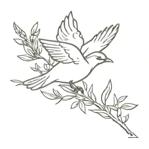 bird flying with an olive branch with 17/05/1974 script tattoo design idea
