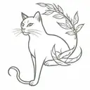 cat with a bird flying with an olive branch representing tattoo design idea