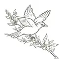 bird flying with an olive branch with 17/05/1974 script tattoo design idea