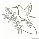 bird flying with an olive branch with 17/05/1974 script tattoo design idea