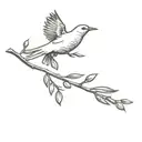 bird flying with an olive branch with 17/05/1974 script tattoo design idea
