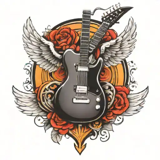 electric guitar with wings tattoo design idea
