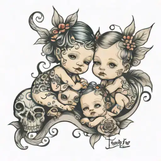 miscarriage of twins and another baby alive  tattoo design idea