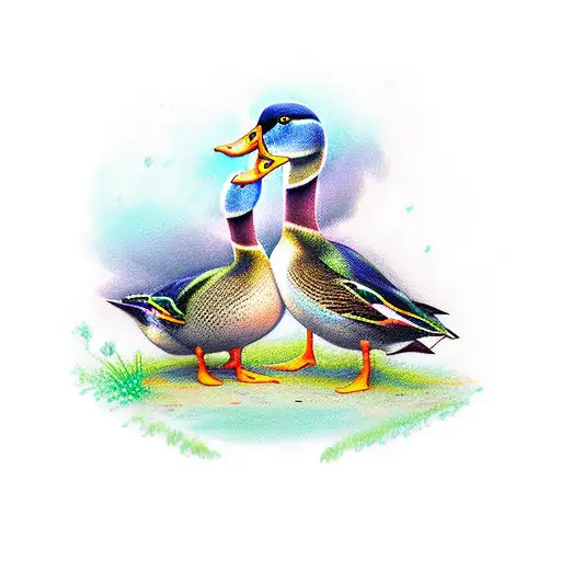 two cute mallard ducks cuddling tattoo design idea