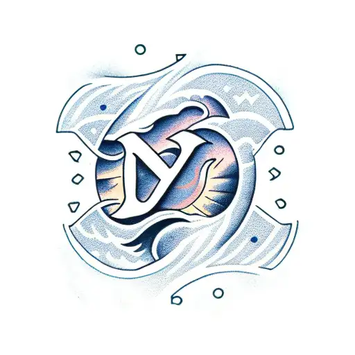 sun on top like the letter O, mountains below like the letter Y, and a river on bottom like the letter Z tattoo design idea