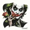 Joker with a rose in his hands tattoo design idea