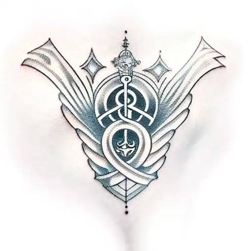 A music-themed tattoo featuring a gothic cathedral with gaming symbols incorporated tattoo design idea