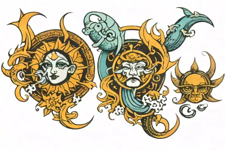 Aquarius sun Pisces rising Taurus moon tattoo design idea