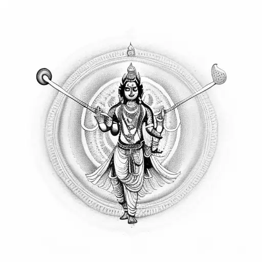 lord krishna holding chariot wheel in mahabharat tattoo design idea