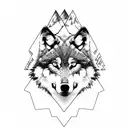 wolf surrounded by mountains symmetrical tattoo design idea