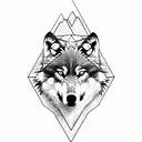wolf surrounded by mountains symmetrical tattoo design idea