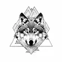 wolf surrounded by mountains symmetrical tattoo design idea