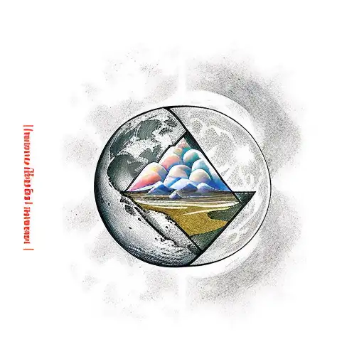 triangle with the perspective from the moon to earth. couple in front of earth. tattoo design idea