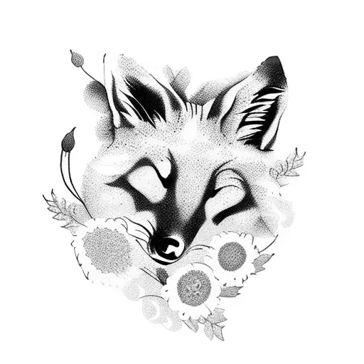 A bouquet of flowers with a hidden fox silhouette tattoo design idea