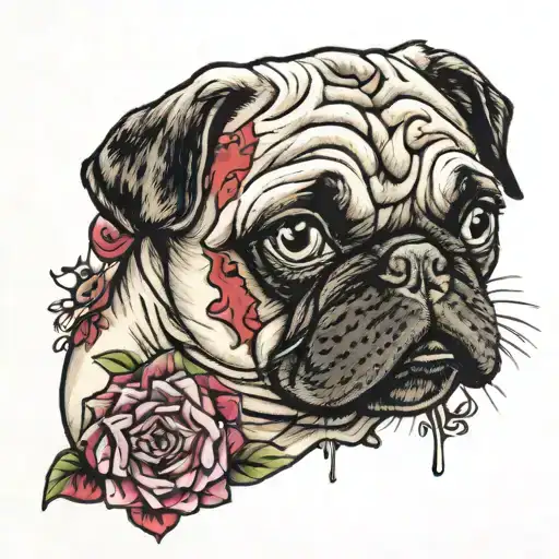 pug zombie face tattoo design idea