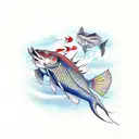 pike fish attack little fish  tattoo design idea