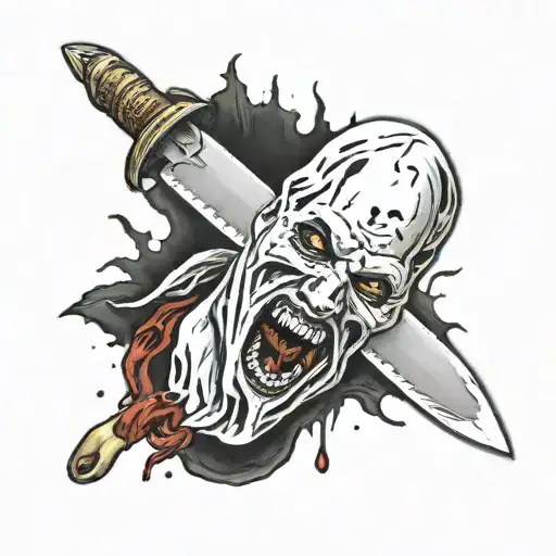 Ghostface bloody knife tattoo design idea