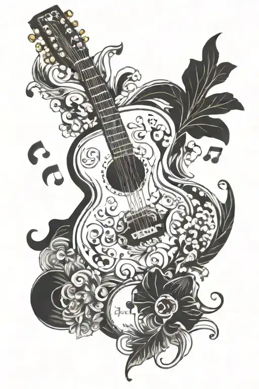 guitar disc afro saxo notes floating tattoo design idea