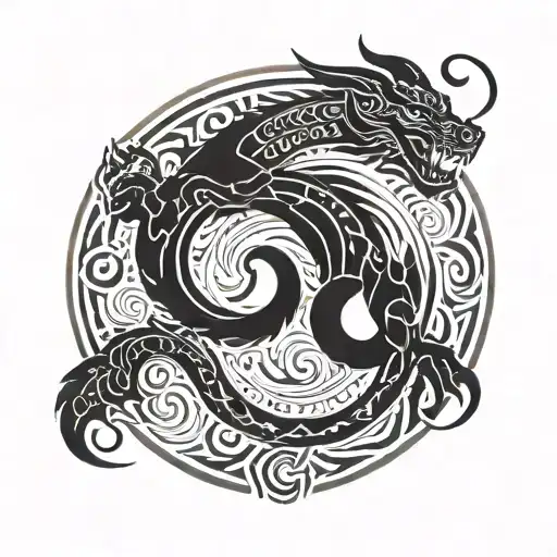 cat dragon jörmungandr circle enso tattoo design idea