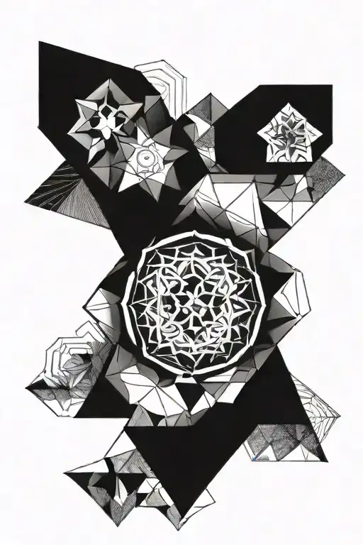 geometric symmetry patterns surrounding tattoo design idea